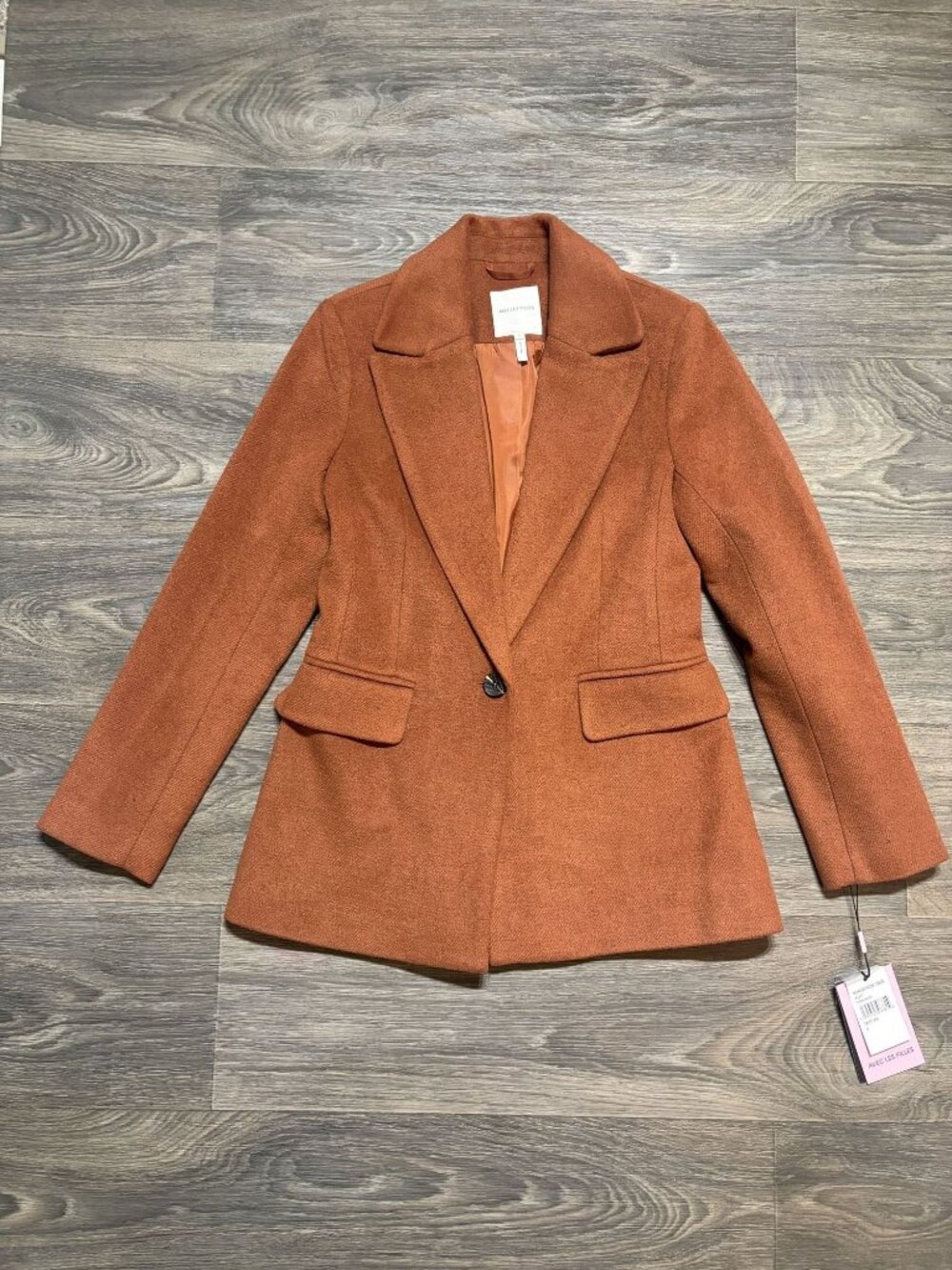 Avec Les Filles Rust Orange Notch Lapel Blazer Coat Small Single Button Preppy